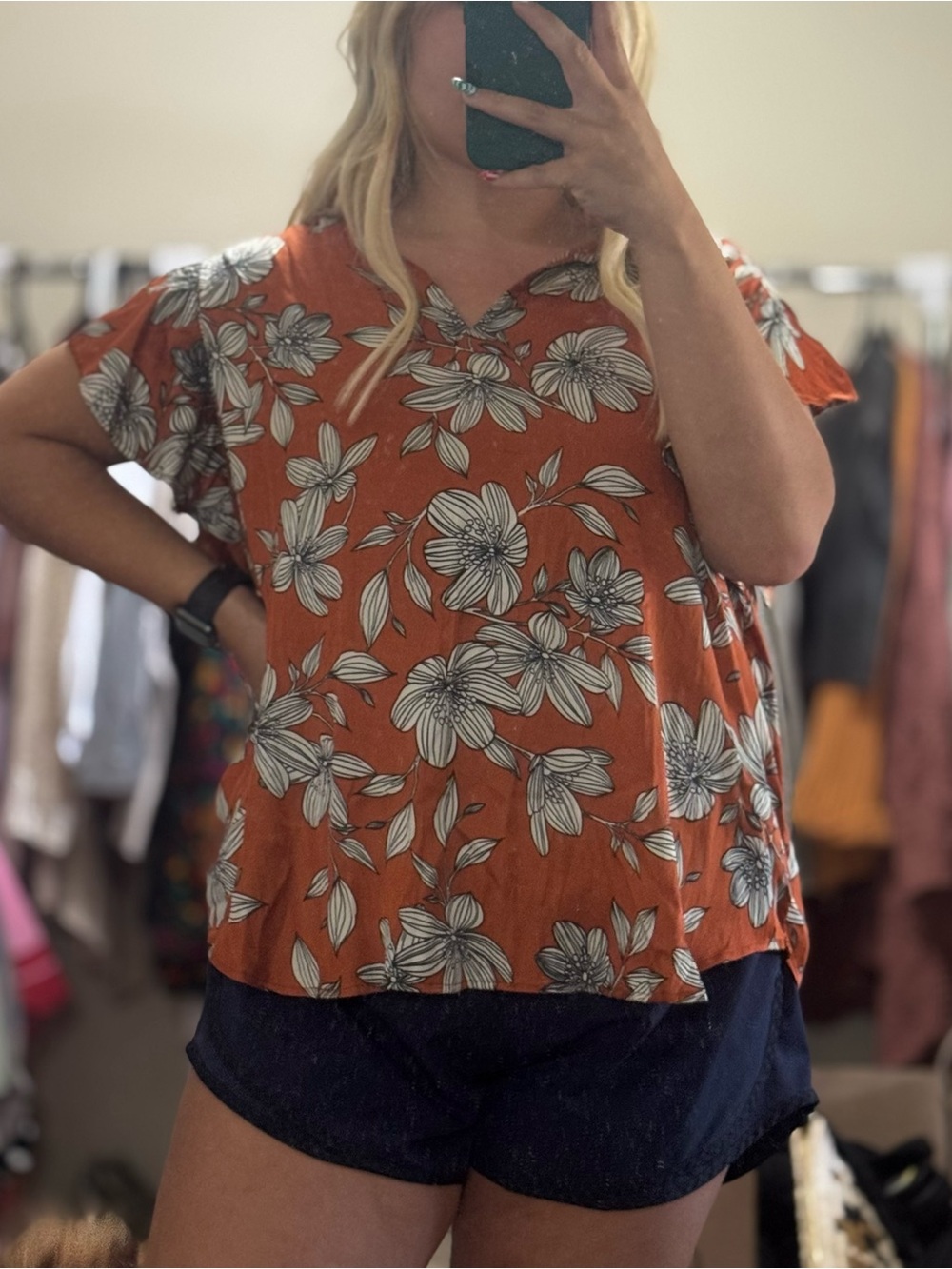 Philosophy Rust Floral V-Neck Blouse